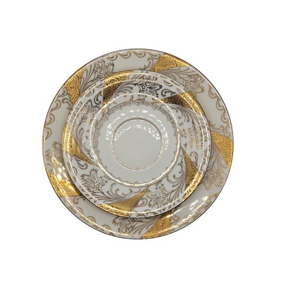 Vintage Alka Bavaria Yellow Gold Embossed Teacup, Saucer & Plate "Sylvia" - Picture 5 of 9